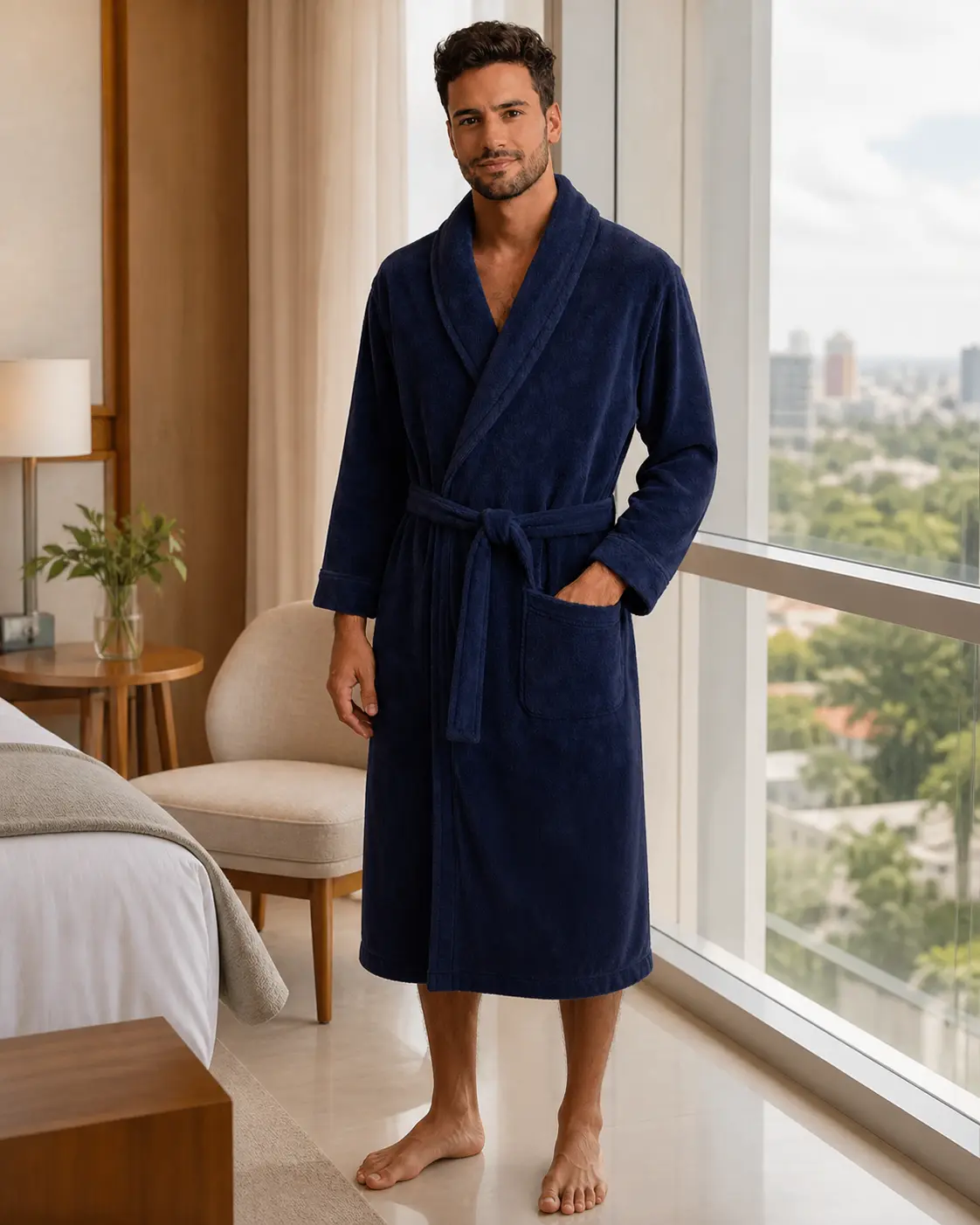Roupão masculino marinho La Luna em suíte
