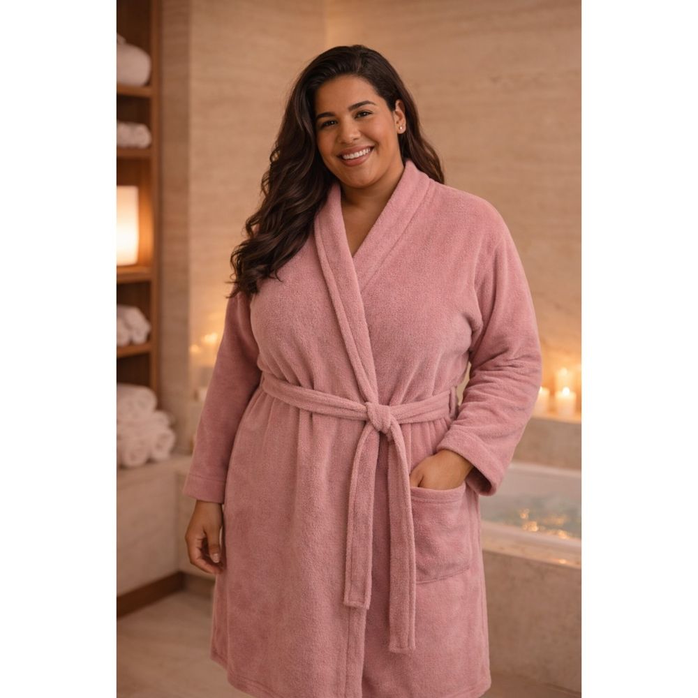 Roupão de banho fleece manga longa plus size La Luna gola xale unissex